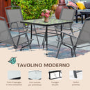 Set Tavolo e 4 Sedie Pieghevoli da Giardino in Acciaio Piano in Vetro e Sedute in Tessuto Nero