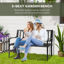 Panchina da Giardino in Acciaio a 2 Posti con Schienale Alto e Braccioli 128x62.5x81.5 cm Nero