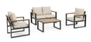 Set 4 Pezzi Salotto da Giardino con Divano 2 Poltrone e Tavolino in Alluminio e Polywood Leandro Antracite e Beige