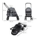 Passeggino per Cani Pieghevole 82x47x97 cm con Borsa e 2 Guinzagli Grigio e Nero   