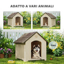 Cuccia per Cani Rialzata 102x94x103 cm con Tetto Inclinato e Prese d'Aria in PP Beige e Marrone Scuro      