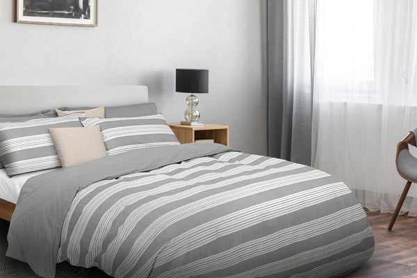online Copripiumino con Federa Stampato in Puro Cotone Cober Striped Grigio Varie Misure