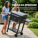 Barbecue a Carbone 112x65x115 cm Griglia Smoker con Ruote in Metallo e Acciaio Nero      