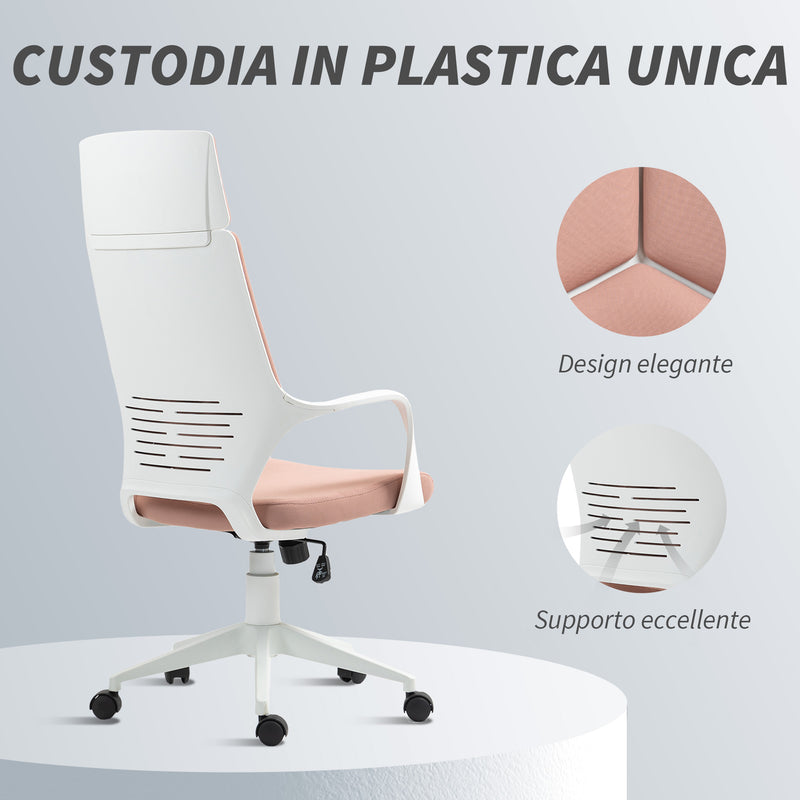 Sedia da Ufficio Operativa 63x63x117-127 cm Seduta Girevole e Dondolo Tessuto a Rete Rosa  