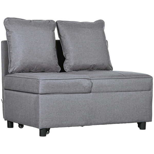 online Poltrona Letto Singolo Schienale Reclinabile 98x69x65 cm Tessuto Effetto Lino Grigio Scuro