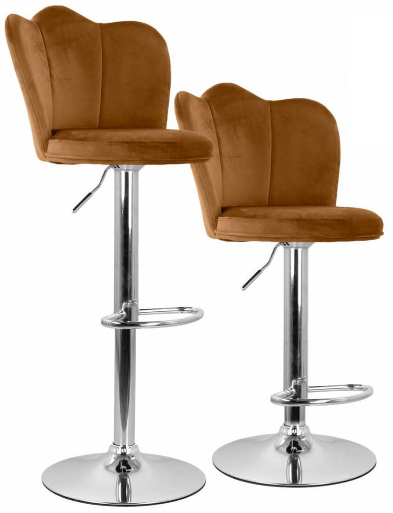 Set 2 Sgabelli 38x38x60/80 cm in Velluto Base Cromata Cammello