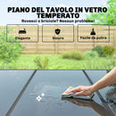Set 7 Pezzi da Esterno con 6 Sedie Impilabili in Texteline e Tavolino da Caffè con Piano in Vetro in Acciaio Nero      