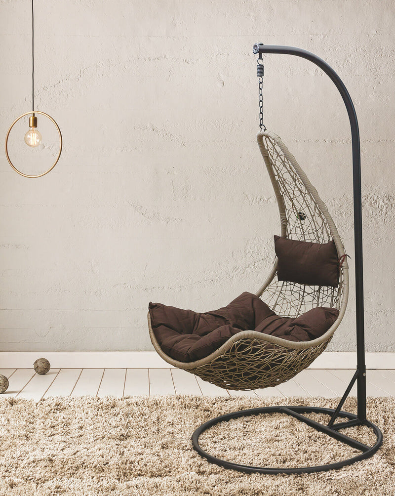 Amaca Dondolina da Giardino in Metallo e Polyrattan Soriani Goccia Grigia e Ecrù