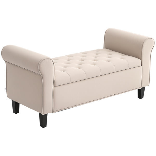online Panca Contenitore Fondoletto 126x48,5x57 cm con Braccioli Alti in Tessuto Effetto Velluto Beige