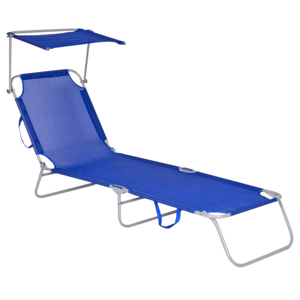 Lettino in Textilene Schienale Regolabile e Tettuccio Parasole Blu prezzo