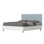 Letto Matrimoniale con Rete e Contenitore Alzata Comoda Struttura Bianco Frassico e Testata in Microfibra Kaia Azzurro Varie Misure