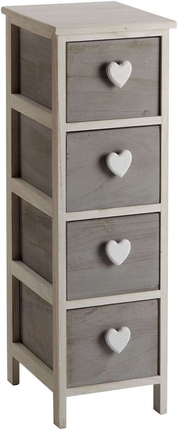 prezzo Cassettiera 4 Cassetti 26X32X81 cm in Legno con Cuore Grigia