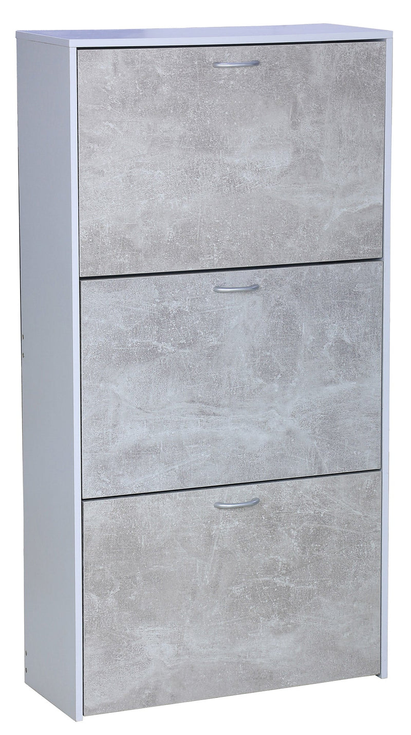 Mobile Scarpiera 3 Ante 60x24x116 cm in Legno Truciolare Bianco e Cemento