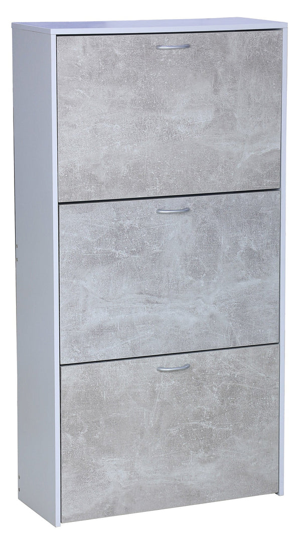 sconto Mobile Scarpiera 3 Ante 60x24x116 cm in Legno Truciolare Bianco e Cemento