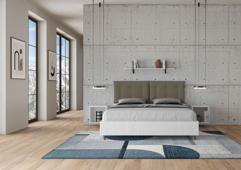 Letto Matrimoniale Struttura Bianco Frassico con Cuscini in Similpelle Egos Annalisa Cappuccino Varie Misure