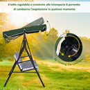 Dondolo 3 Posti da Giardino 172x110x152 cm in Acciaio e Tessuto Verde e Bianco