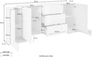 Credenza con 4 Ante e 3 Cassetti 210x45x85 cm Pillon Side 4A 3C Bianco Lucido/Report Grigio  