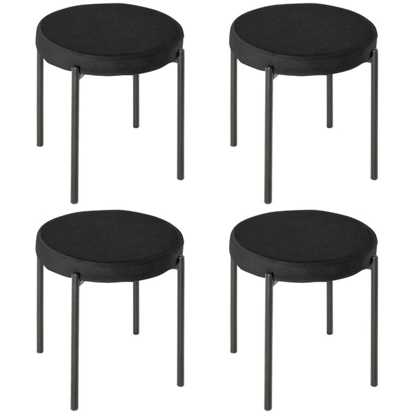 Set 4 Sgabelli Rotondi Ø41,5x46 cm in Tessuto Effetto Velluto Nero sconto
