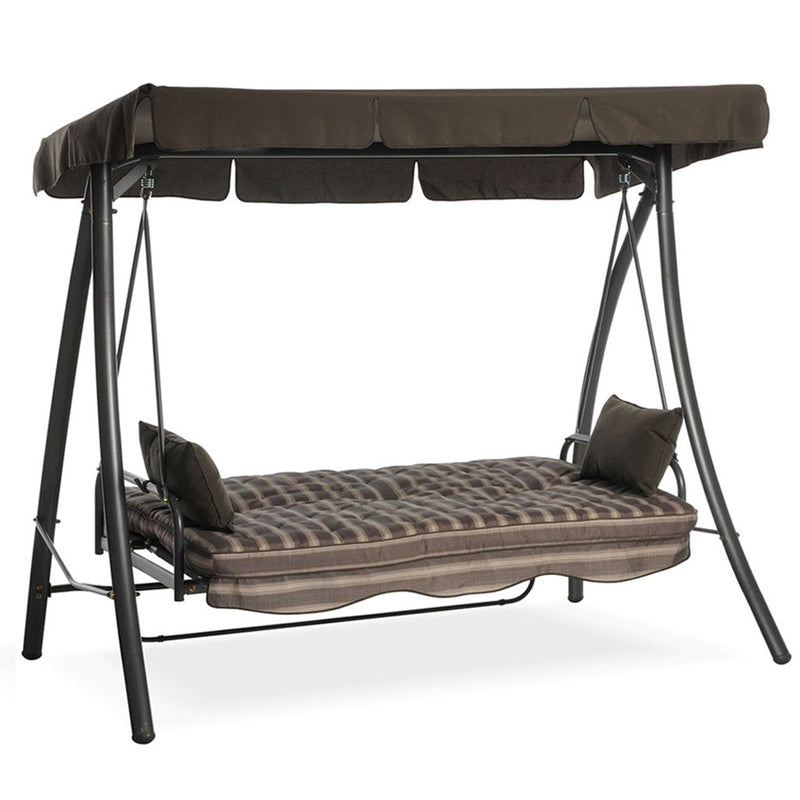 Dondolo Letto 3 Posti da Giardino 199x90x176 cm in Acciaio e Poliestere Marrone
