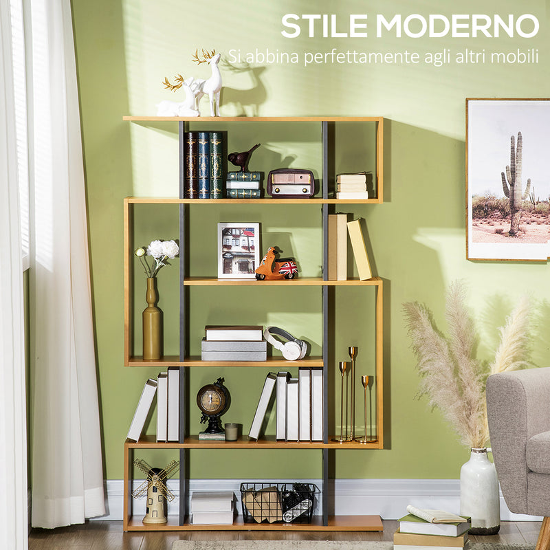 Libreria Moderna a 5 Livelli 13 Ripiani 95x25x150,5 cm in Truciolato Grigia e Color Legno