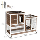 Conigliera Gabbia per Conigli 110x50x86 cm con Ruote in Legno Marrone e Bianco