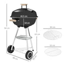 Barbecue a Carbonella con Griglia in Acciaio Coperchio e Prese d'Aria e Ruote Nero   