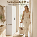 Armadio Slim 70x37x164 cm con Barra Appendiabiti e Ripiani in Truciolato Bianco      