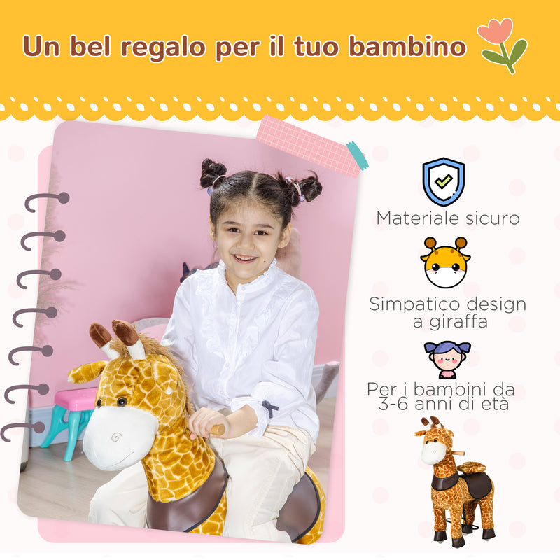 Cavallo a Dondolo per Bambini 70x32x87 cm con Ruote a Forma di Giraffa Giallo