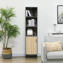 Mobile Multiuso 3 Ripiani 1 Ante 40x38x170 cm in Truciolato e Metallo Grigio e Rovere