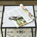 Set 2 Tavolini Quadrati Impilabili in Acciaio e Vetro Temperato Nero e Effetto Marmo