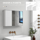 Pensile Bagno Armadietto con Specchio e Ripiani Regolabili 65x15x49 cm in Vetro e Legno Bianco