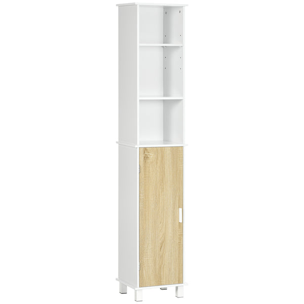 Colonna Bagno Salvaspazio 33,5x29x169 cm 3 Vani Aperti e Armadietto in Legno Bianco e Marrone Chiaro acquista
