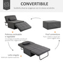 Pouf Letto Poltrona Schienale Reclinabile 95x179x78 cm in Tessuto Effetto Lino Grigio  