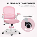 Sedia da Ufficio Ergonomica e Regolabile 65.5x61.5x88-97.5 cm con Schienale a Rete e Seduta Imbottita Rosa      