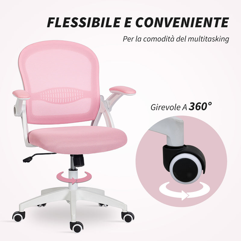Sedia da Ufficio Ergonomica e Regolabile 65.5x61.5x88-97.5 cm con Schienale a Rete e Seduta Imbottita Rosa      