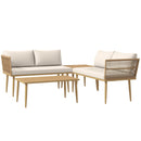 Set 4 Pezzi da Esterno 2 Divani con Cuscini e 2 Tavolini in Rattan PE Colore Legno   