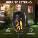 Set 4 Faretti Solari da Giardino Ø12x72 cm in Plastica Nero   