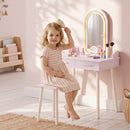 Set Toeletta Trucco Bambina 3-8 Anni 60x36x100 cm con Sgabello Specchio in Acrilico LED a 3 Colori e 2 Cassetti in MDF Rosa      