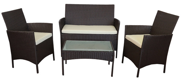 sconto Set da Giardino Divano 2 Poltrone e Tavolino in Polyrattan Soriani Marrone e Avorio