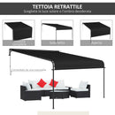 Pergola Addossata 3x4 m con Tettoia Retrattile e Manovella in Acciaio e Poliestere Grigio Scuro