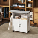 Mobile Asse da Stiro 125x43.5x102.5 cm con Armadietto a 2 Ante e Spazio Aperto Bianco      
