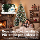Albero di Natale Innevato Ø130x210 cm con 400 Luci LED a 2 Colori Telecomando 11 Modalità 1253 Rami Pigne e Bacche Rosse in PVC      