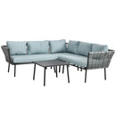 Set Salotto da Giardino Divano Angolare e Tavolino da Caffè Nero Grigio e Blu