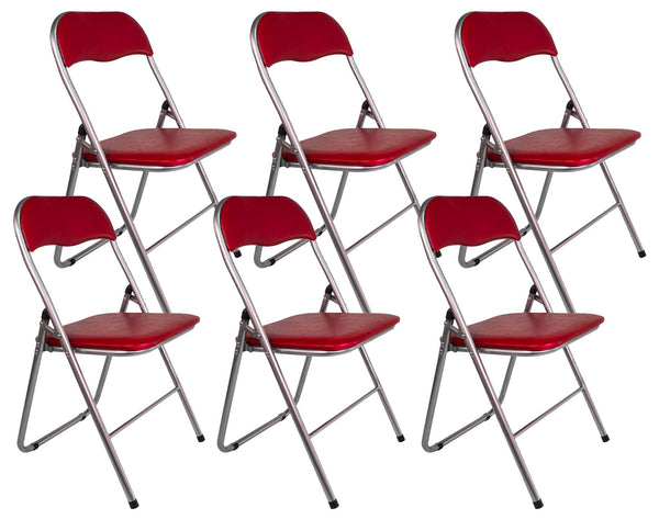acquista Set 6 Sedie Pieghevole 45x45x45/80 cm in Acciaio e PVC Imbottito Rossa