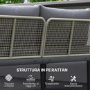 Set Salotto da Giardino 2 Divani e Tavolino Basso a Doghe in Rattan e Acciaio Grigio e color Legno   