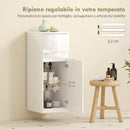 Mobiletto Pensile da Bagno Sospeso 30x34x79,4 cm con Cassetto Anta Lucida e Ripiano in Vetro in MDF Bianco      