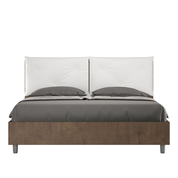 online Letto Matrimoniale con Alzata Comoda Struttura Noce con Cuscini in Similpelle Appia Bianco Varie Misure