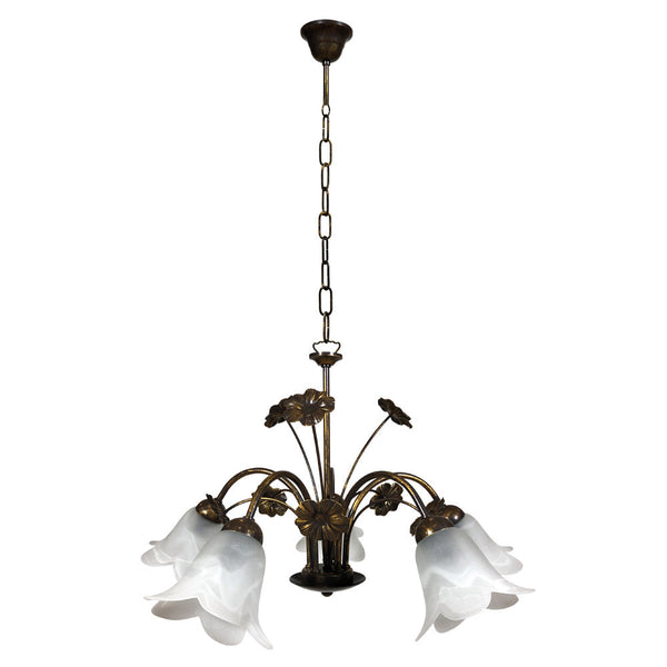 sconto Lampadario 5xE14 Montatura Marrone Oro Vetro Alabastro Bianco E-Energy Vera