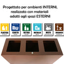 Pattumiera per Raccolta Differenziata 3 Scomparti Capacità 180 lt 90x30x80 cm in Acciaio Corten 