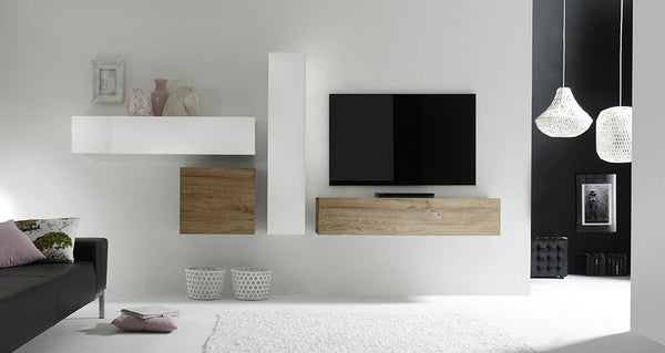 online Parete Attrezzata Mobili Salotto 4 Mobili Sospesi 169x327x31cm TFT  Cube Bianco Lucido e Miele